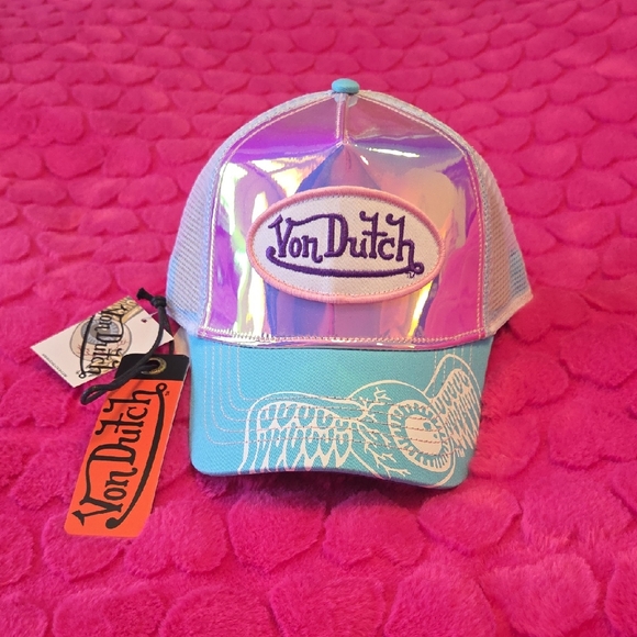 NWT Von Dutch Iridescent Pink, Purple And Blue Trucker Style Baseball Hat - Picture 2 of 6